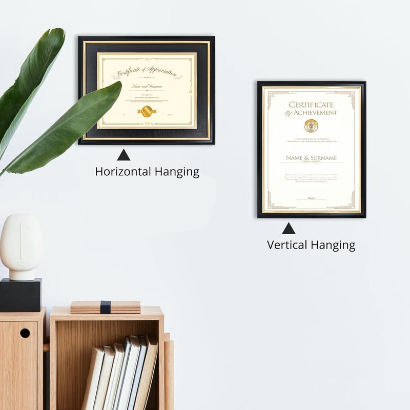 Hodeframe 11x14 Certificate Frame for 8-1/2x11 Diploma/Certificate/Document/Picture with Black and Gold Mat,8.5x11 Solid Wood Degree Frame, Real Glass，Wall Display and Tabletop - Image 3